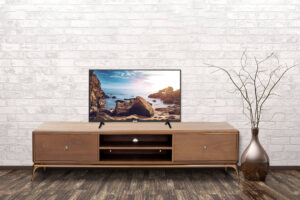 Empty interior of room with vase over brick wall background 3d rendering