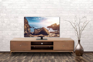 Empty interior of room with vase over brick wall background 3d rendering
